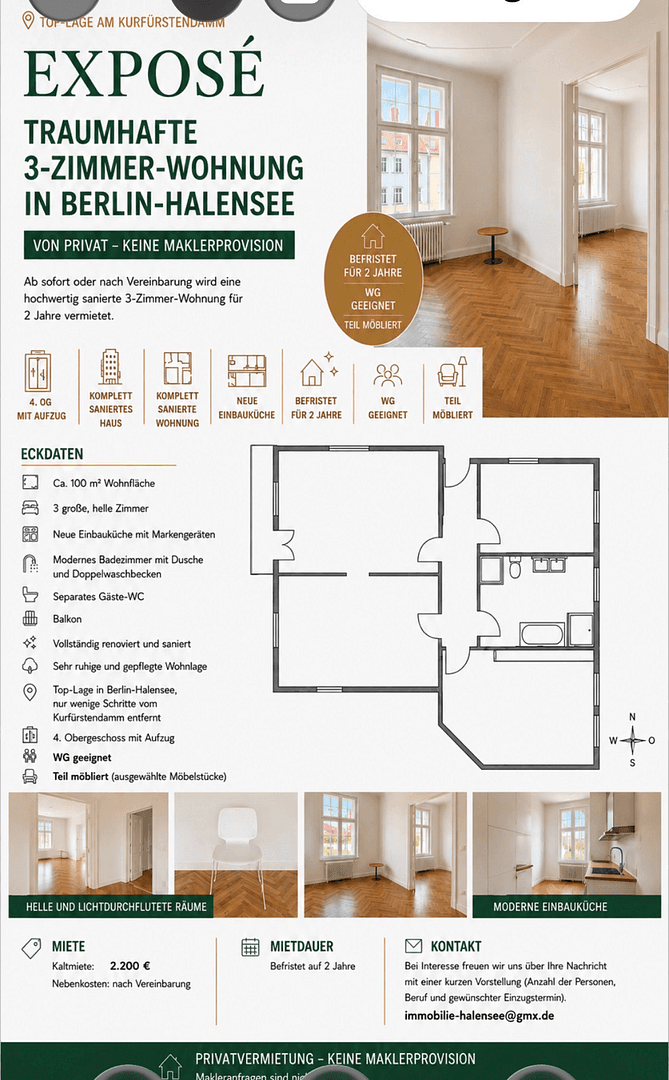 Pronájem bytu 3+1 100 m², Joachim Friedrich Str, Berlin, Berlín Pronájem bytu 3+1 100 m², Joachim Friedrich Str, Berlin, Berlín