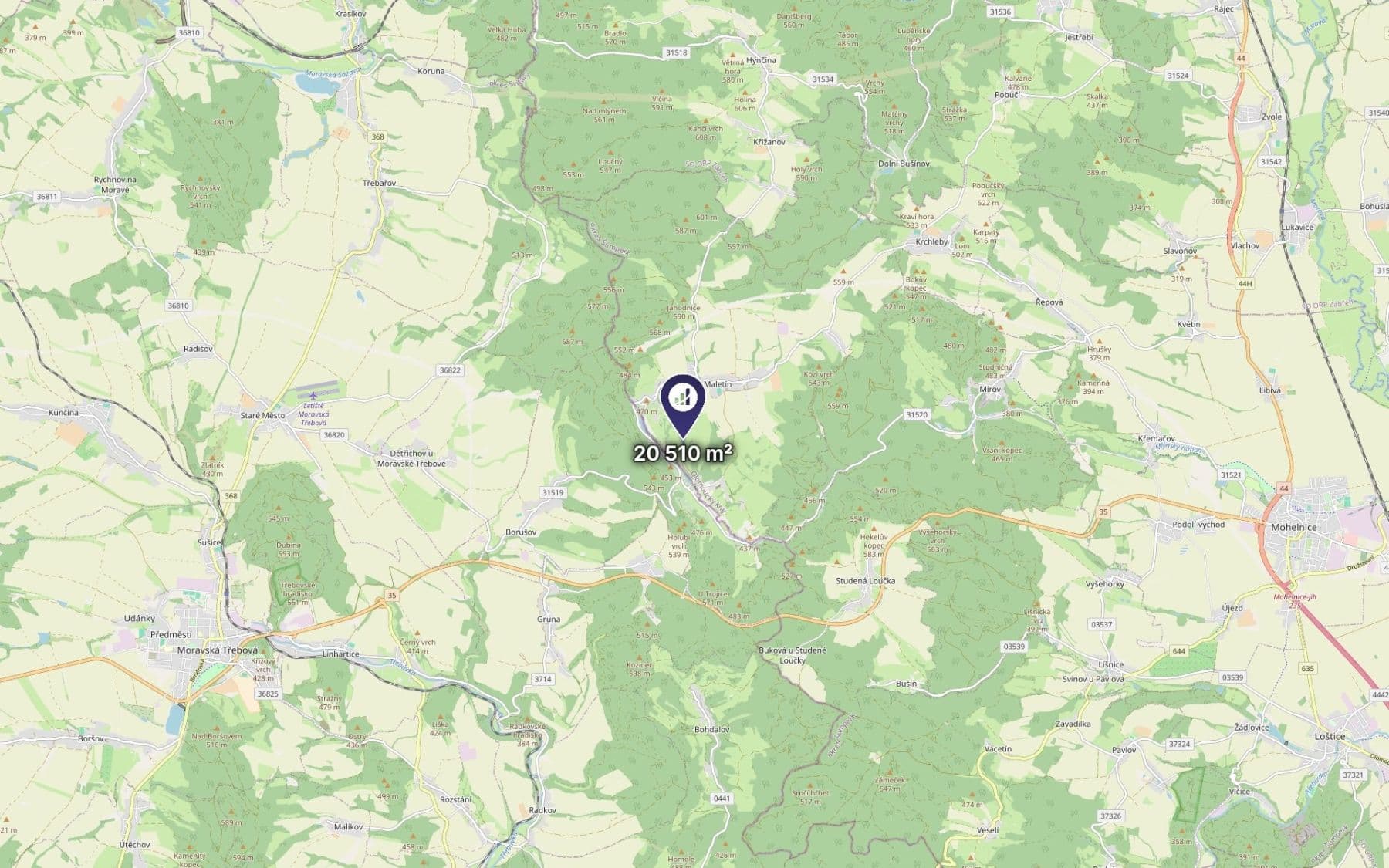 Prodej pozemku 20.510 m², Maletín, Olomoucký kraj Prodej pozemku 20.510 m², Maletín, Olomoucký kraj