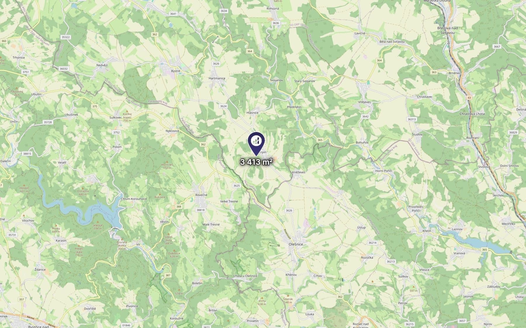 Prodej pozemku 1.138 m², Trpín, Pardubický kraj Prodej pozemku 1.138 m², Trpín, Pardubický kraj