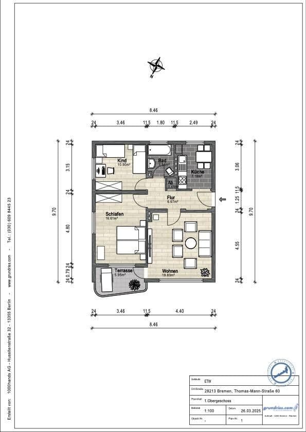 Pronájem bytu 3+1 69 m², Thomas-Mann-Str., Bremen, Bremen Pronájem bytu 3+1 69 m², Thomas-Mann-Str., Bremen, Bremen