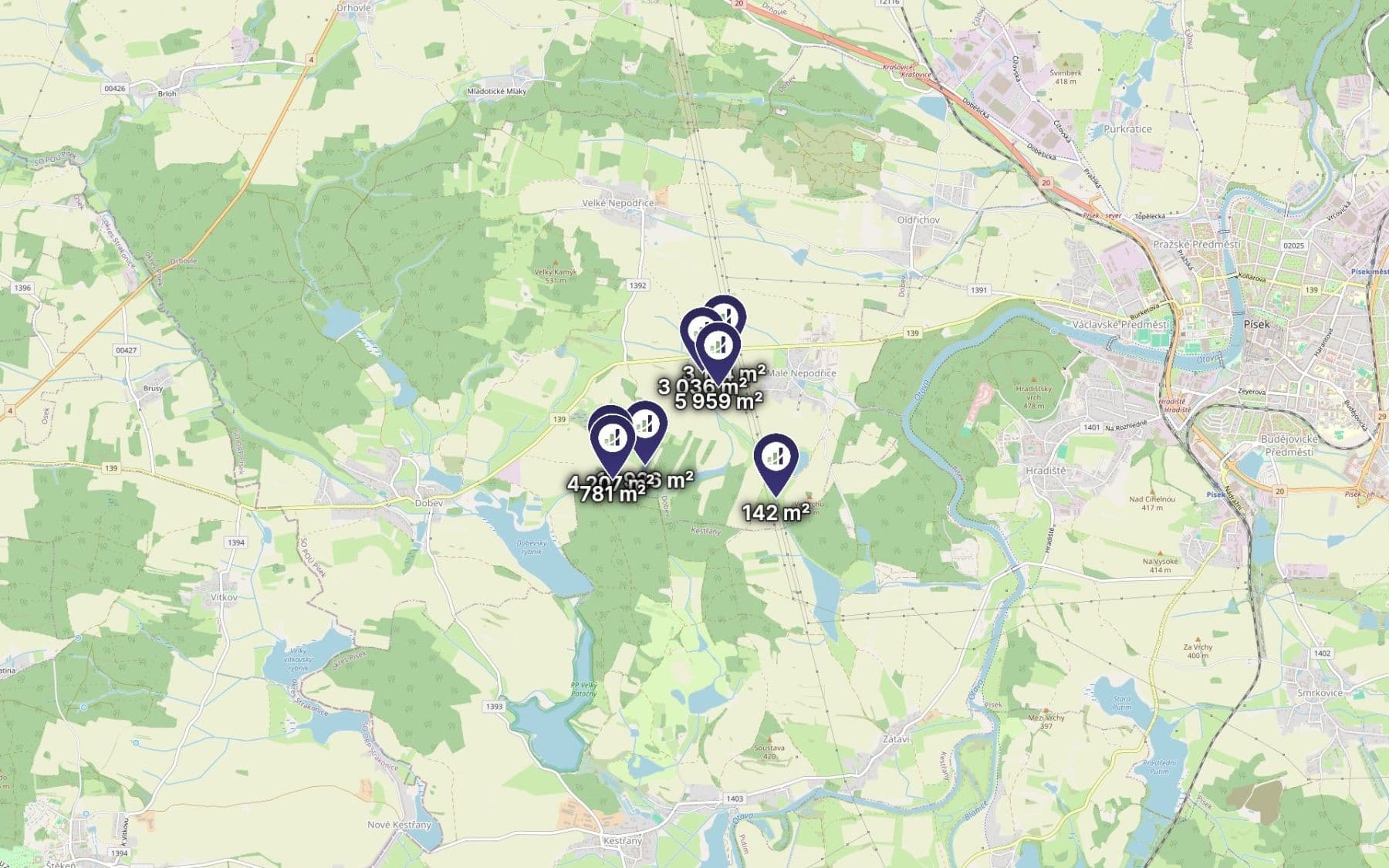 Prodej pozemku 35.225 m², Dobev, Jihočeský kraj Prodej pozemku 35.225 m², Dobev, Jihočeský kraj