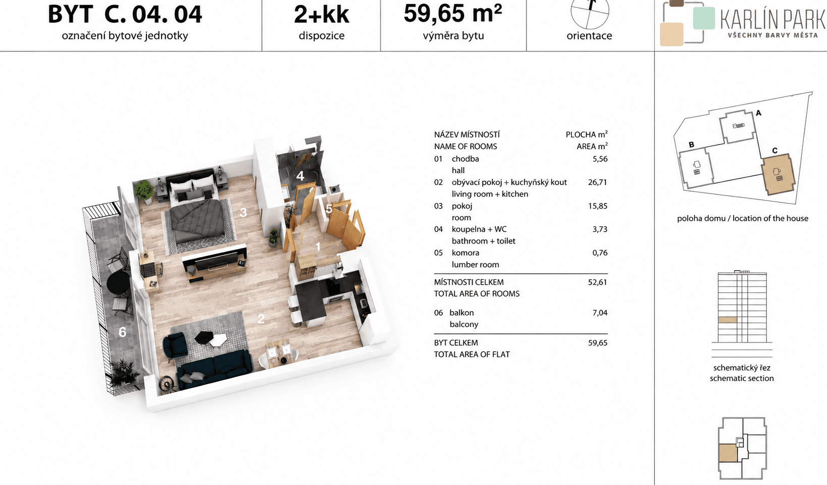 Pronájem bytu 2+kk 53 m², Nekvasilova, Praha, Praha Pronájem bytu 2+kk 53 m², Nekvasilova, Praha, Praha