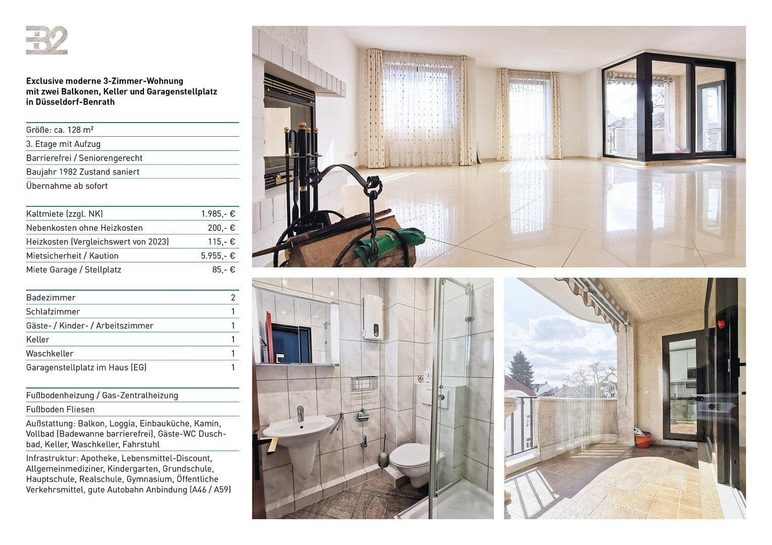 Pronájem bytu 3+1 128 m², Düsseldorf Benrath, Severní Porýní-Vestfálsko Pronájem bytu 3+1 128 m², Düsseldorf Benrath, Severní Porýní-Vestfálsko
