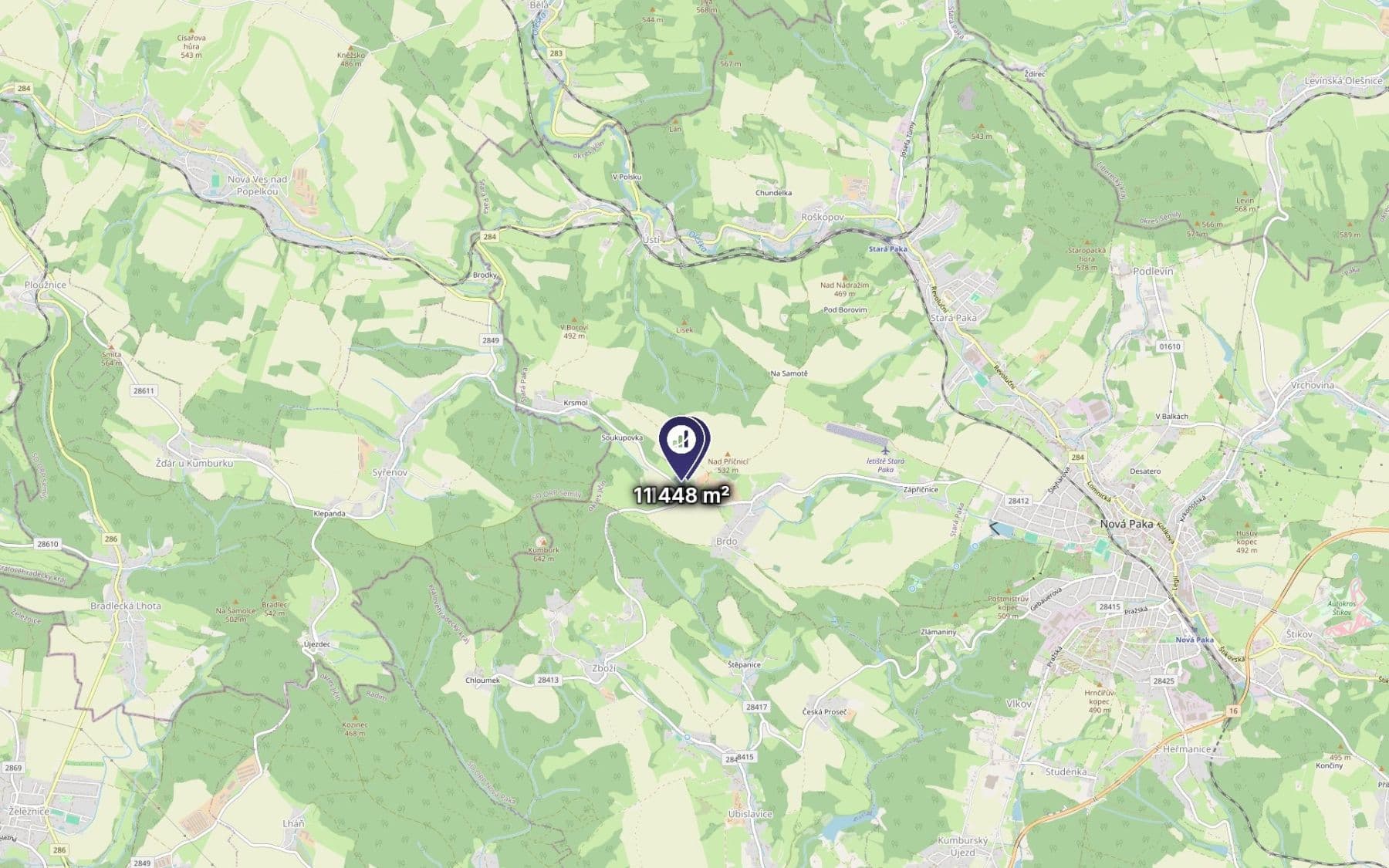 Prodej pozemku 3.115 m², Stará Paka, Královéhradecký kraj Prodej pozemku 3.115 m², Stará Paka, Královéhradecký kraj