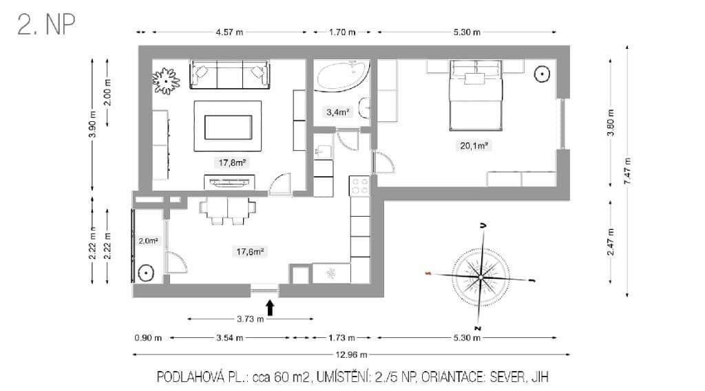 Pronájem bytu 2+kk 59 m², Plzeňská, Praha, Praha Pronájem bytu 2+kk 59 m², Plzeňská, Praha, Praha