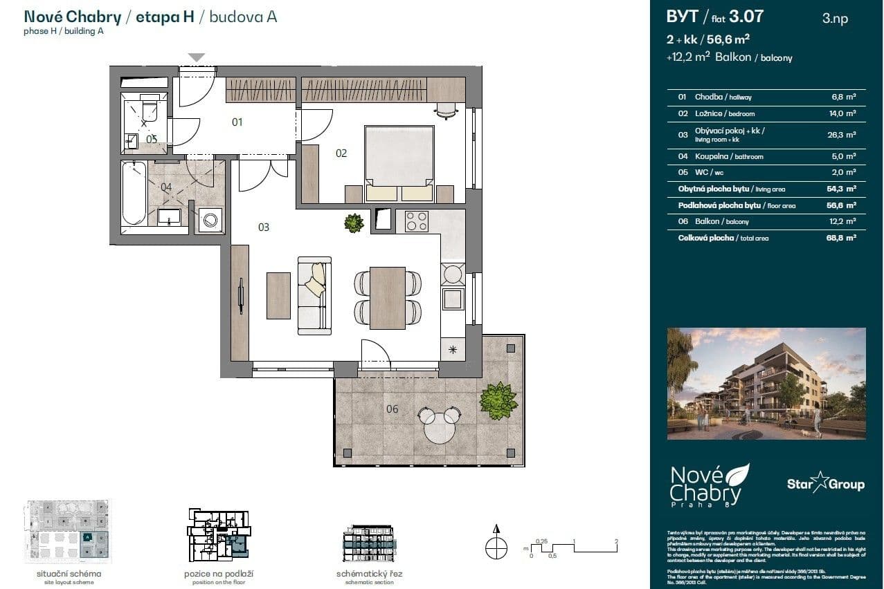 Pronájem bytu 2+kk 56 m², K Beranovu, Praha, Praha Pronájem bytu 2+kk 56 m², K Beranovu, Praha, Praha