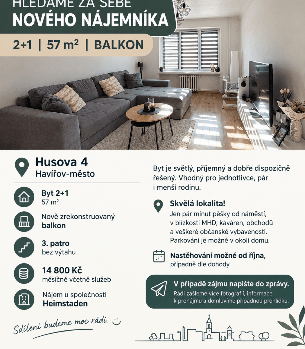 Pronájem bytu 2+1 57 m², Husova, Havířov, Moravskoslezský kraj Pronájem bytu 2+1 57 m², Husova, Havířov, Moravskoslezský kraj