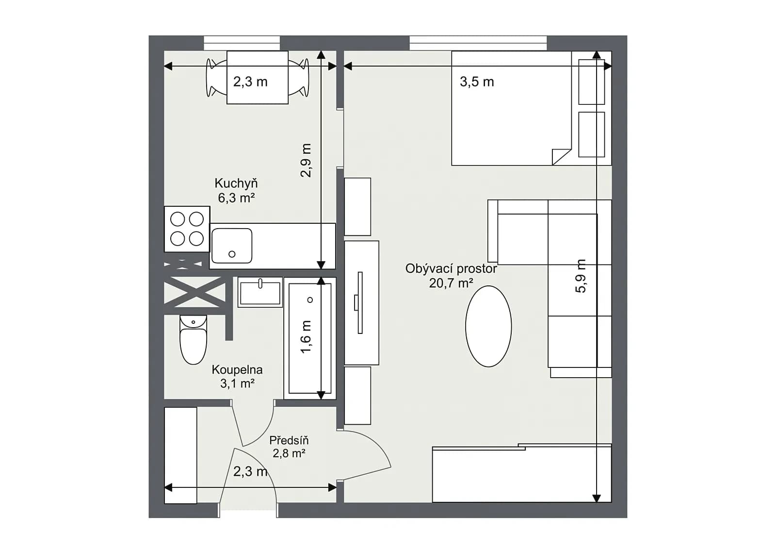 Pronájem bytu 1+1 33 m², Habrová, Praha, Praha Pronájem bytu 1+1 33 m², Habrová, Praha, Praha