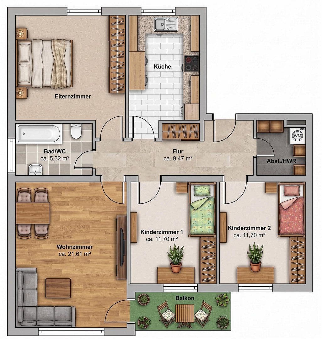 Pronájem bytu 4+1 98 m², Gartenstraße 19, Langweid am Lech, Bavorsko Pronájem bytu 4+1 98 m², Gartenstraße 19, Langweid am Lech, Bavorsko