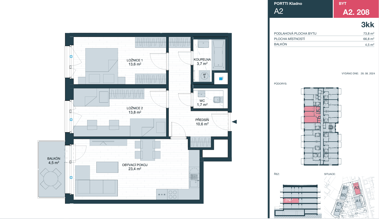 Pronájem bytu 3+kk 74 m², Ke stadionu, Kladno, Středočeský kraj Pronájem bytu 3+kk 74 m², Ke stadionu, Kladno, Středočeský kraj