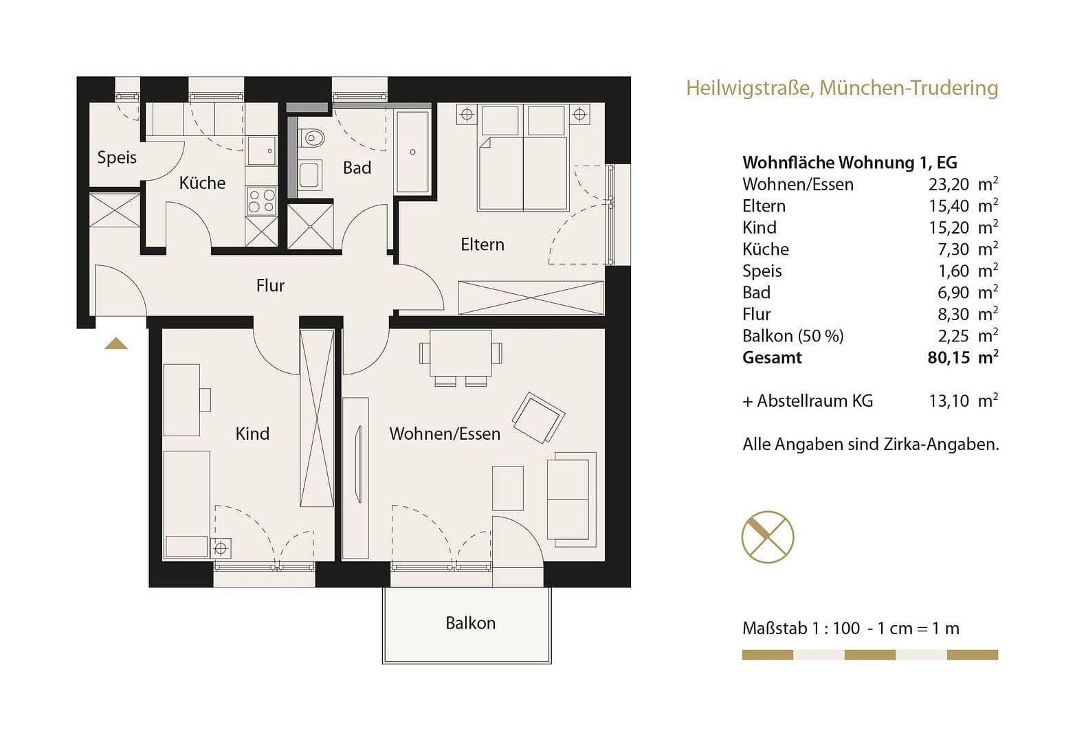 Pronájem bytu 3+1 81 m², Heilwigstraße 19, München-Trudering, Bavorsko Pronájem bytu 3+1 81 m², Heilwigstraße 19, München-Trudering, Bavorsko