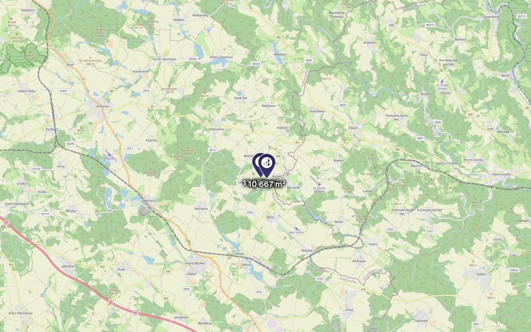 Prodej pozemku 22.252 m², Rozseč, Kraj Vysočina Prodej pozemku 22.252 m², Rozseč, Kraj Vysočina
