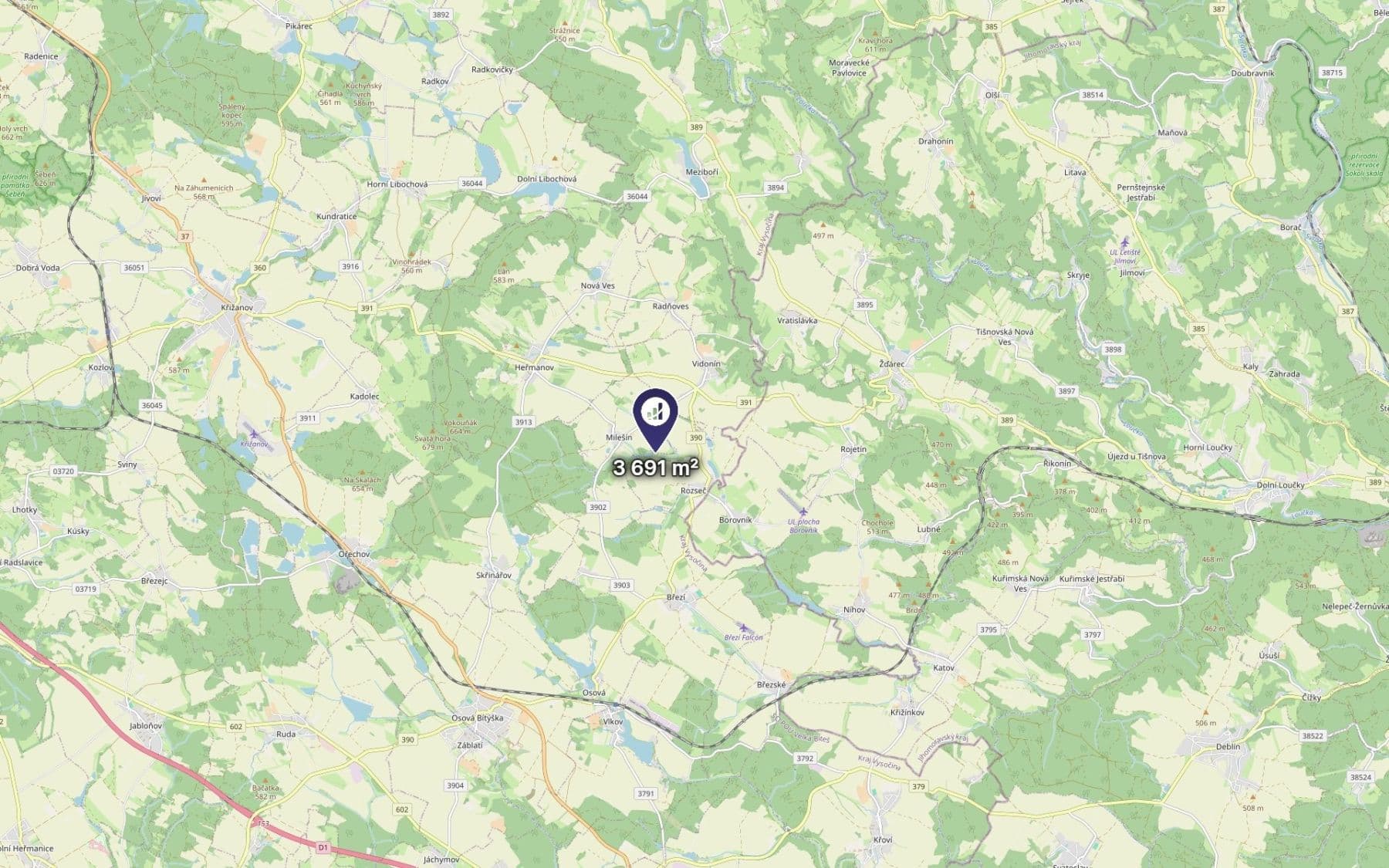 Prodej pozemku 3.691 m², Rozseč, Kraj Vysočina Prodej pozemku 3.691 m², Rozseč, Kraj Vysočina