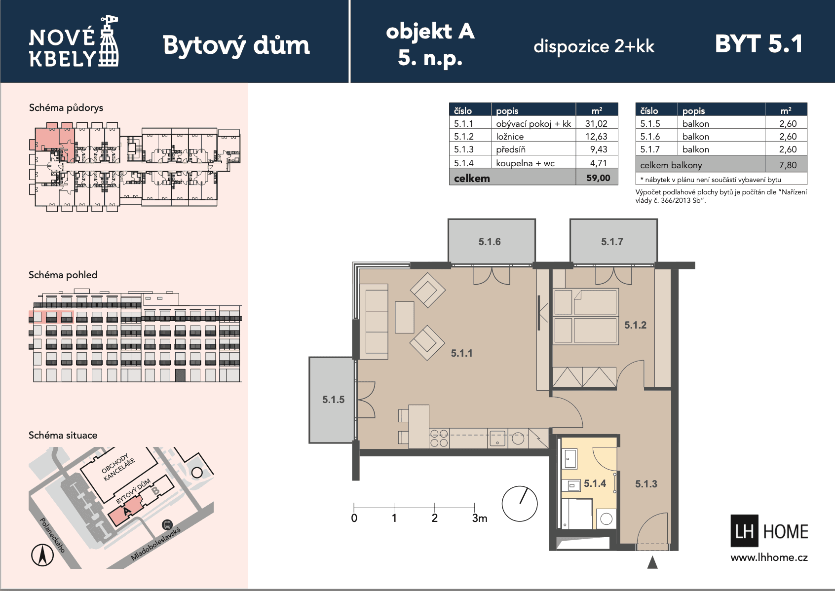 Pronájem bytu 2+kk 59 m², Mladoboleslavská, Praha, Praha Pronájem bytu 2+kk 59 m², Mladoboleslavská, Praha, Praha
