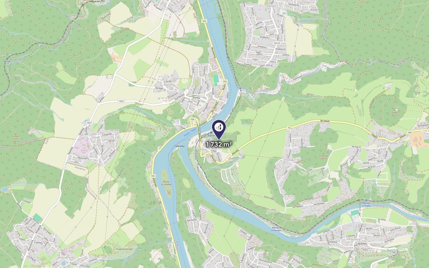 Prodej pozemku 1.732 m², Davle, Středočeský kraj Prodej pozemku 1.732 m², Davle, Středočeský kraj