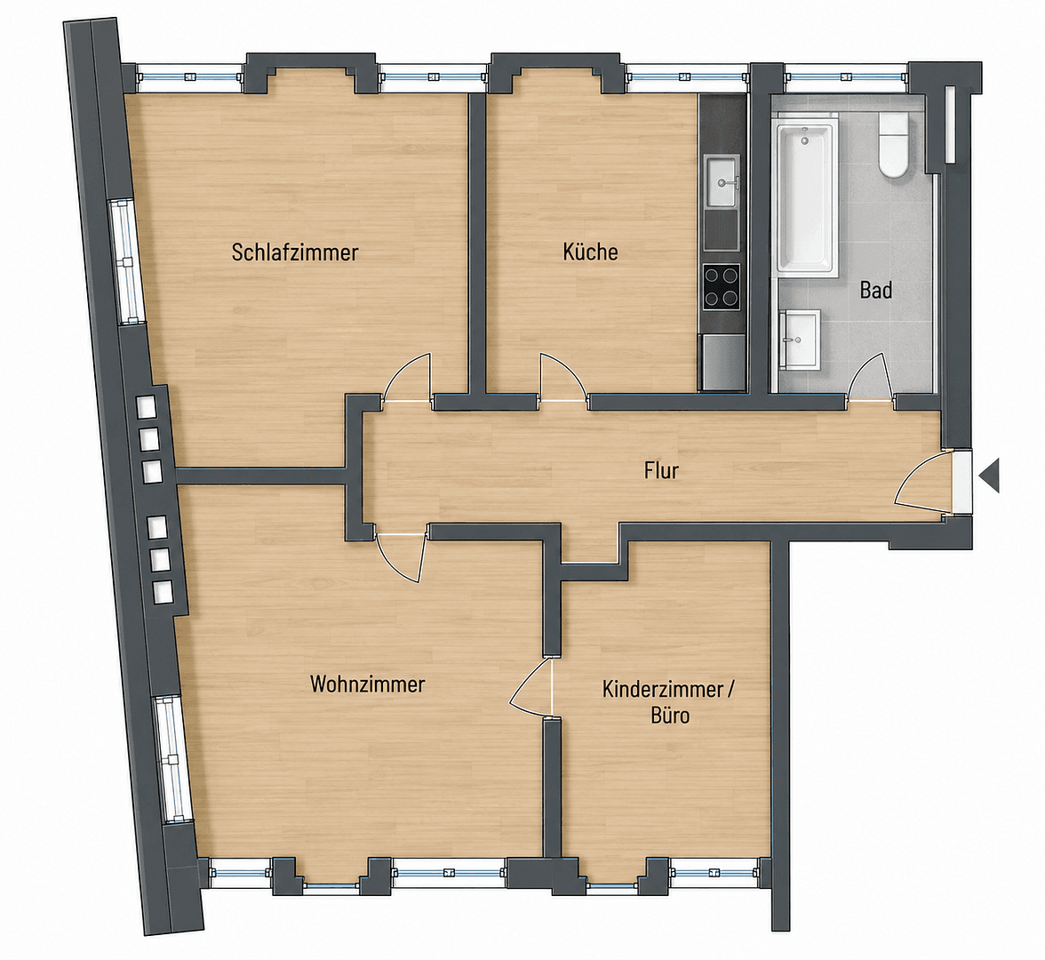 Pronájem bytu 3+1 65 m², Grünstraße 19, Hagen, Severní Porýní-Vestfálsko Pronájem bytu 3+1 65 m², Grünstraße 19, Hagen, Severní Porýní-Vestfálsko