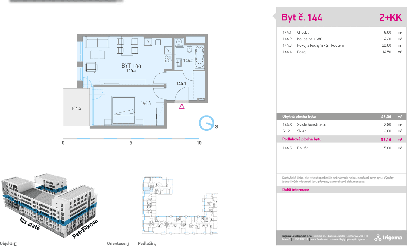 Pronájem bytu 2+kk 50 m², Seydlerova, Praha, Praha Pronájem bytu 2+kk 50 m², Seydlerova, Praha, Praha