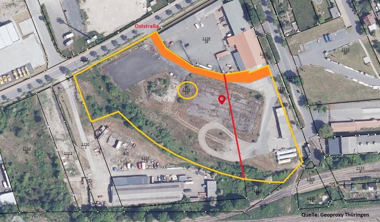 Prodej pozemku 9.937 m², Oststraße / Raiffeisenstraße (Flur 15, Flurstück 1138/19), Rudolstadt, Durynsko Prodej pozemku 9.937 m², Oststraße / Raiffeisenstraße (Flur 15, Flurstück 1138/19), Rudolstadt, Durynsko