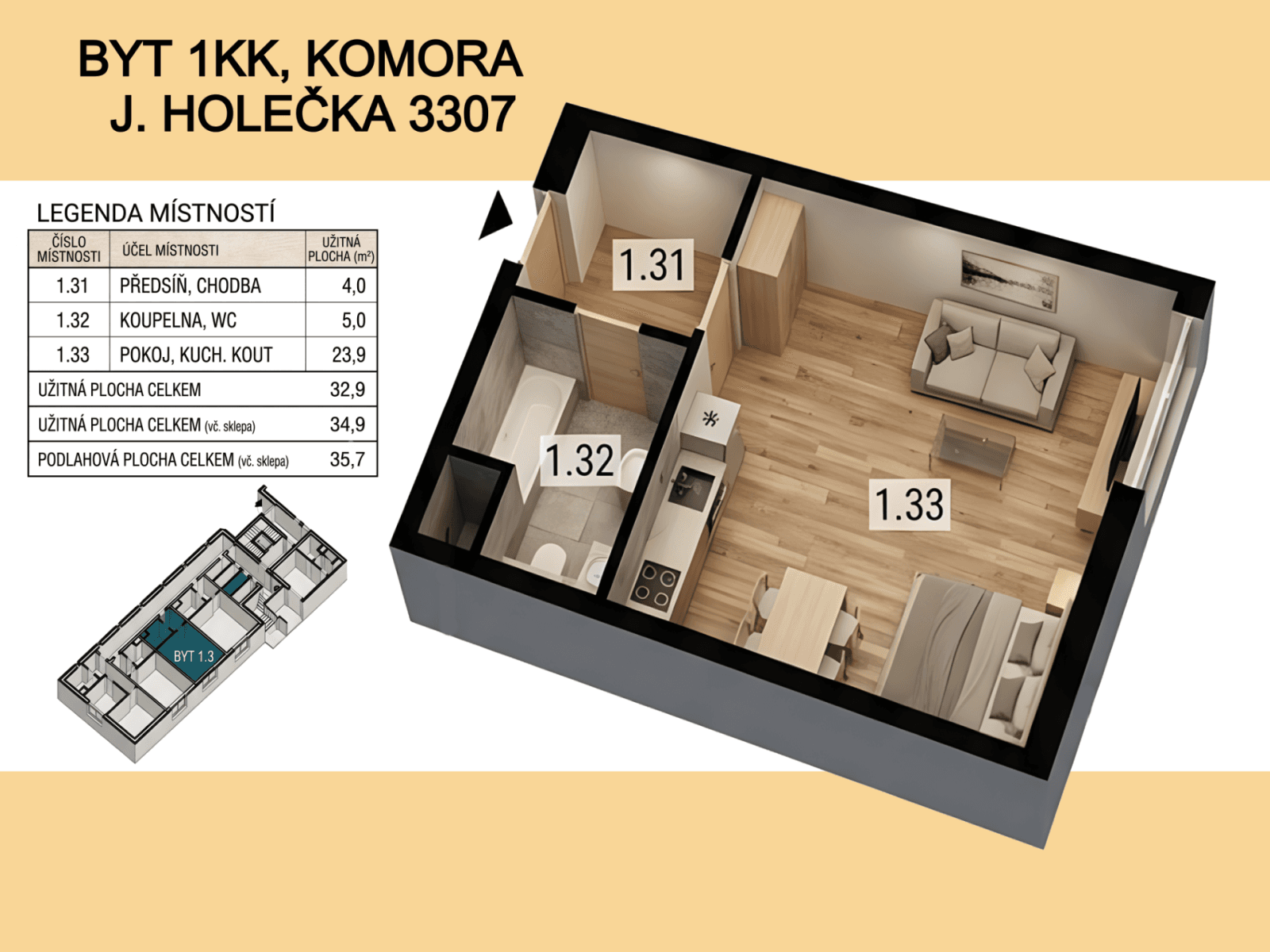 Prodej bytu 1+kk 34 m², Jaroslava Holečka, Kladno, Středočeský kraj Prodej bytu 1+kk 34 m², Jaroslava Holečka, Kladno, Středočeský kraj