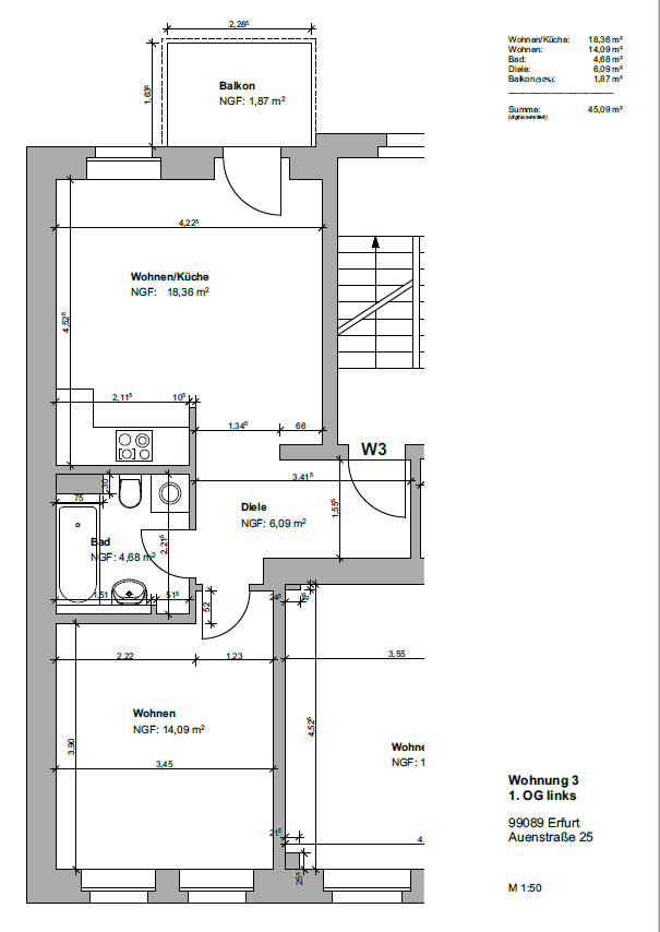 Pronájem bytu 2+1 45 m², Auenstraße 25, Erfurt, Durynsko Pronájem bytu 2+1 45 m², Auenstraße 25, Erfurt, Durynsko