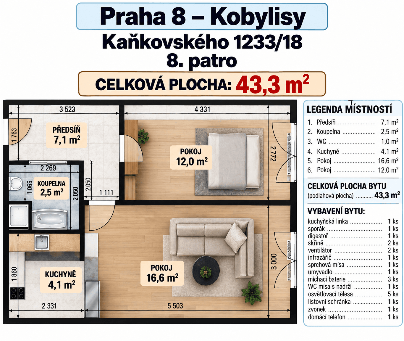 Prodej bytu 2+kk 43 m², Kaňkovského, Praha, Praha Prodej bytu 2+kk 43 m², Kaňkovského, Praha, Praha