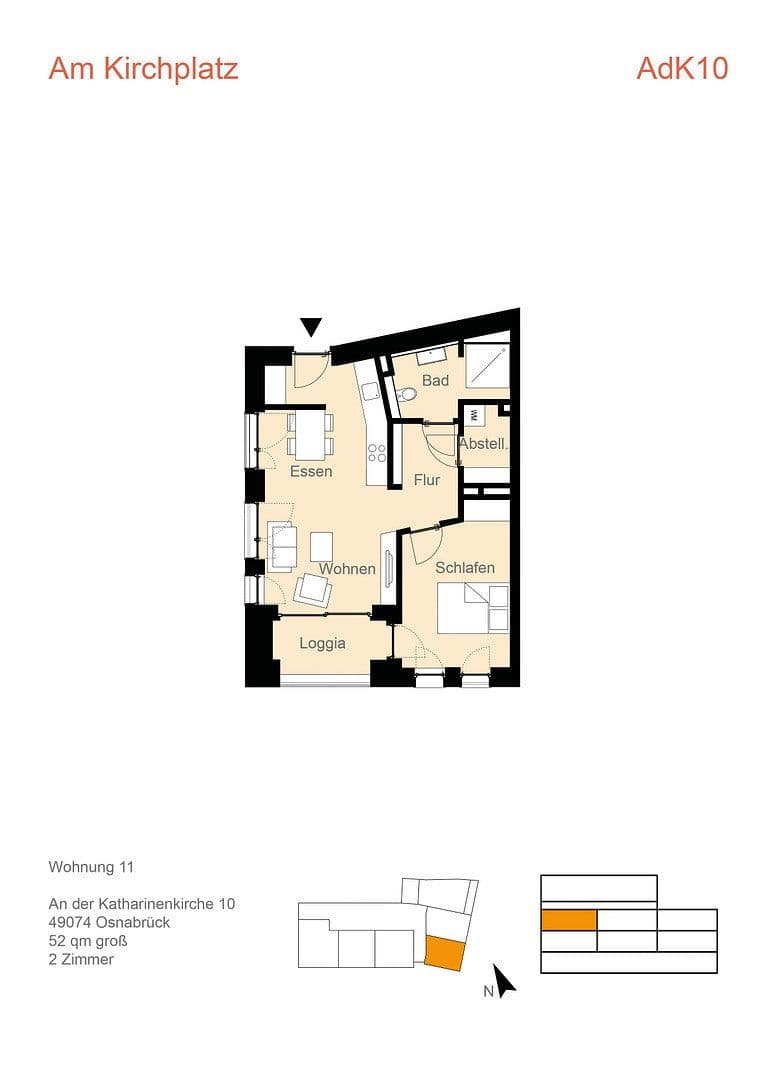 Pronájem bytu 2+1 52 m², An der Katharinenkirche 10, Osnabrück, Dolní Sasko Pronájem bytu 2+1 52 m², An der Katharinenkirche 10, Osnabrück, Dolní Sasko