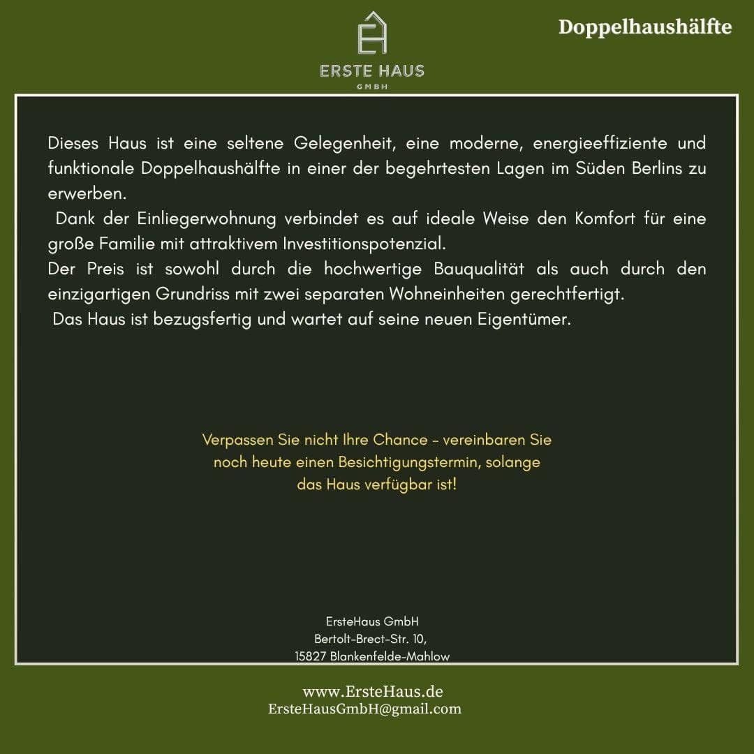 Prodej domu 170 m², pozemek 508 m², Rembrandtstraße 67, Blankenfelde-Mahlow, Braniborsko Prodej domu 170 m², pozemek 508 m², Rembrandtstraße 67, Blankenfelde-Mahlow, Braniborsko