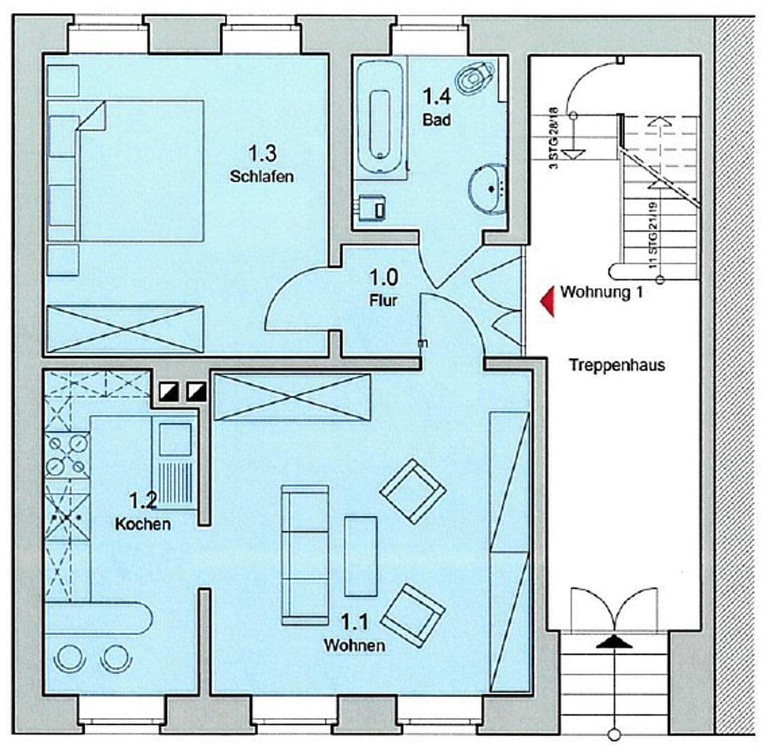Pronájem bytu 2+1 53 m², Wielandstraße 6, Apolda, Durynsko Pronájem bytu 2+1 53 m², Wielandstraße 6, Apolda, Durynsko