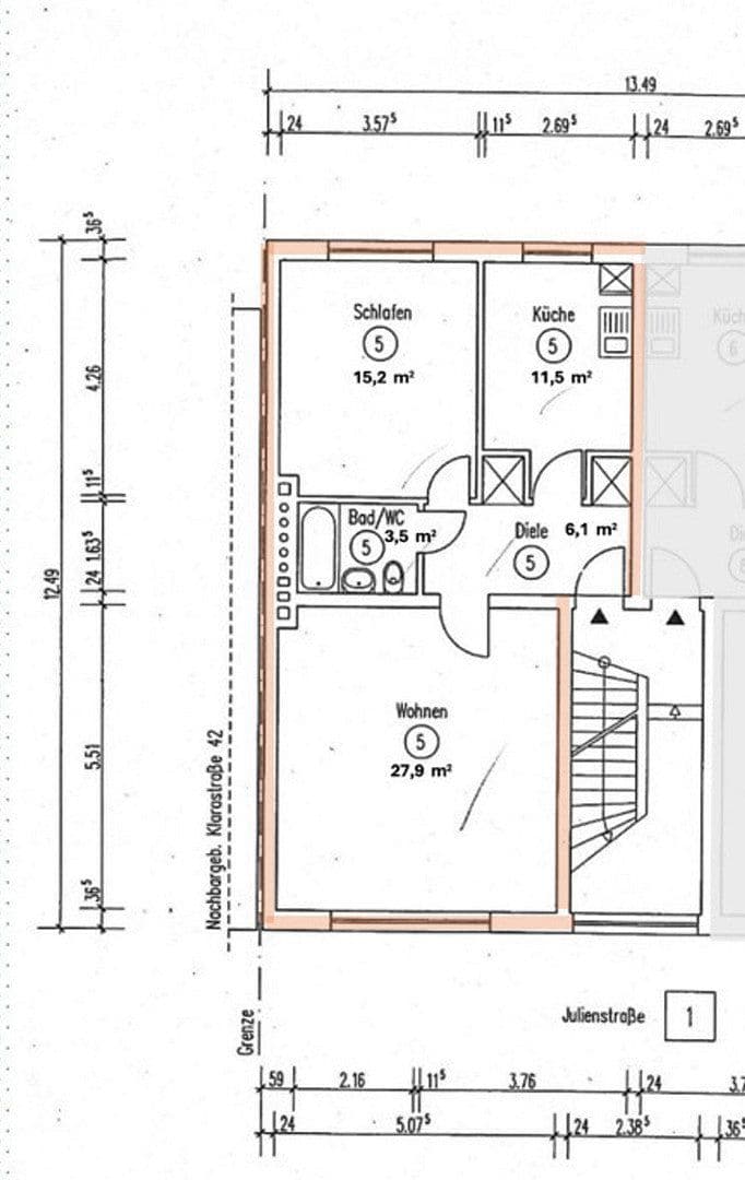 Pronájem bytu 2+1 63 m², Julienstraße 1, Essen, Severní Porýní-Vestfálsko Pronájem bytu 2+1 63 m², Julienstraße 1, Essen, Severní Porýní-Vestfálsko