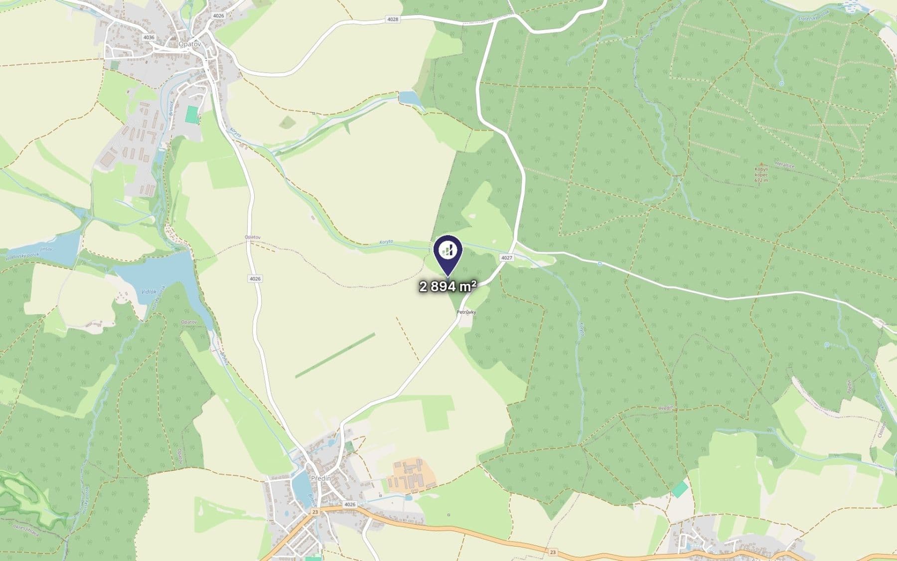 Prodej pozemku 2.894 m², Předín, Kraj Vysočina Prodej pozemku 2.894 m², Předín, Kraj Vysočina