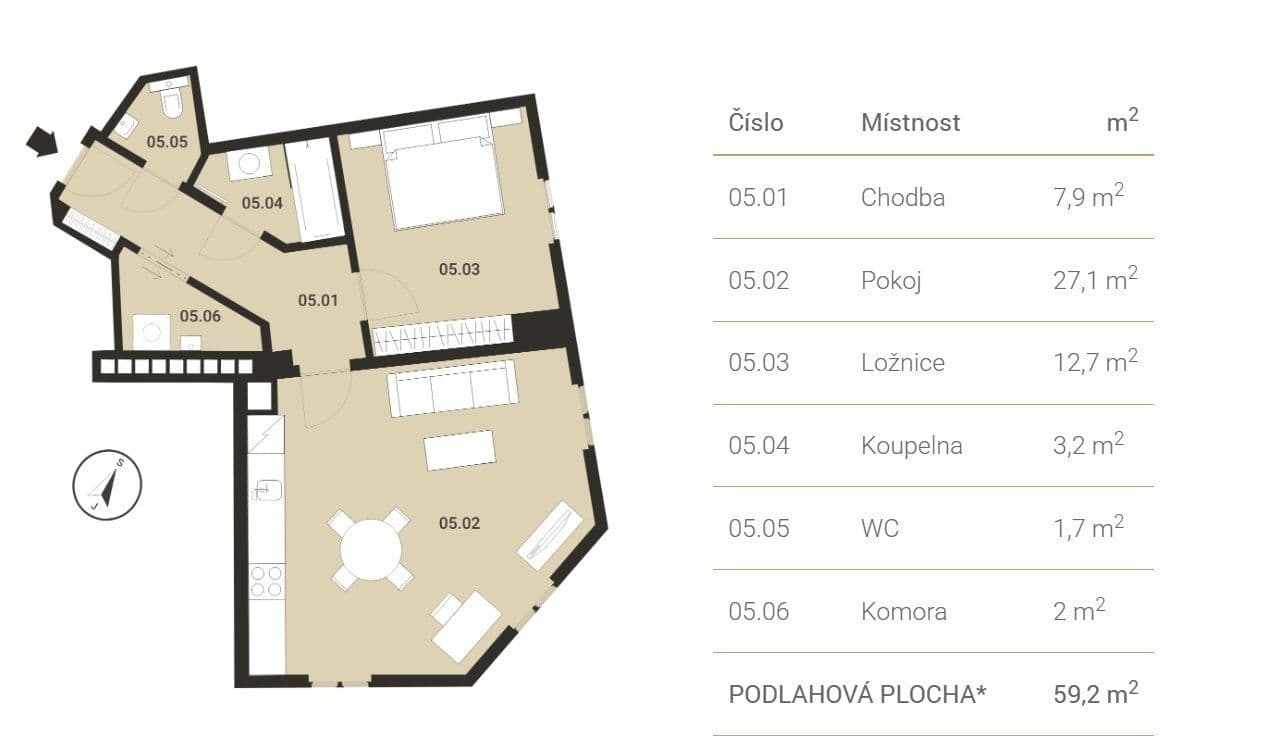 Pronájem bytu 2+kk 57 m², Magistrů, Praha, Praha Pronájem bytu 2+kk 57 m², Magistrů, Praha, Praha