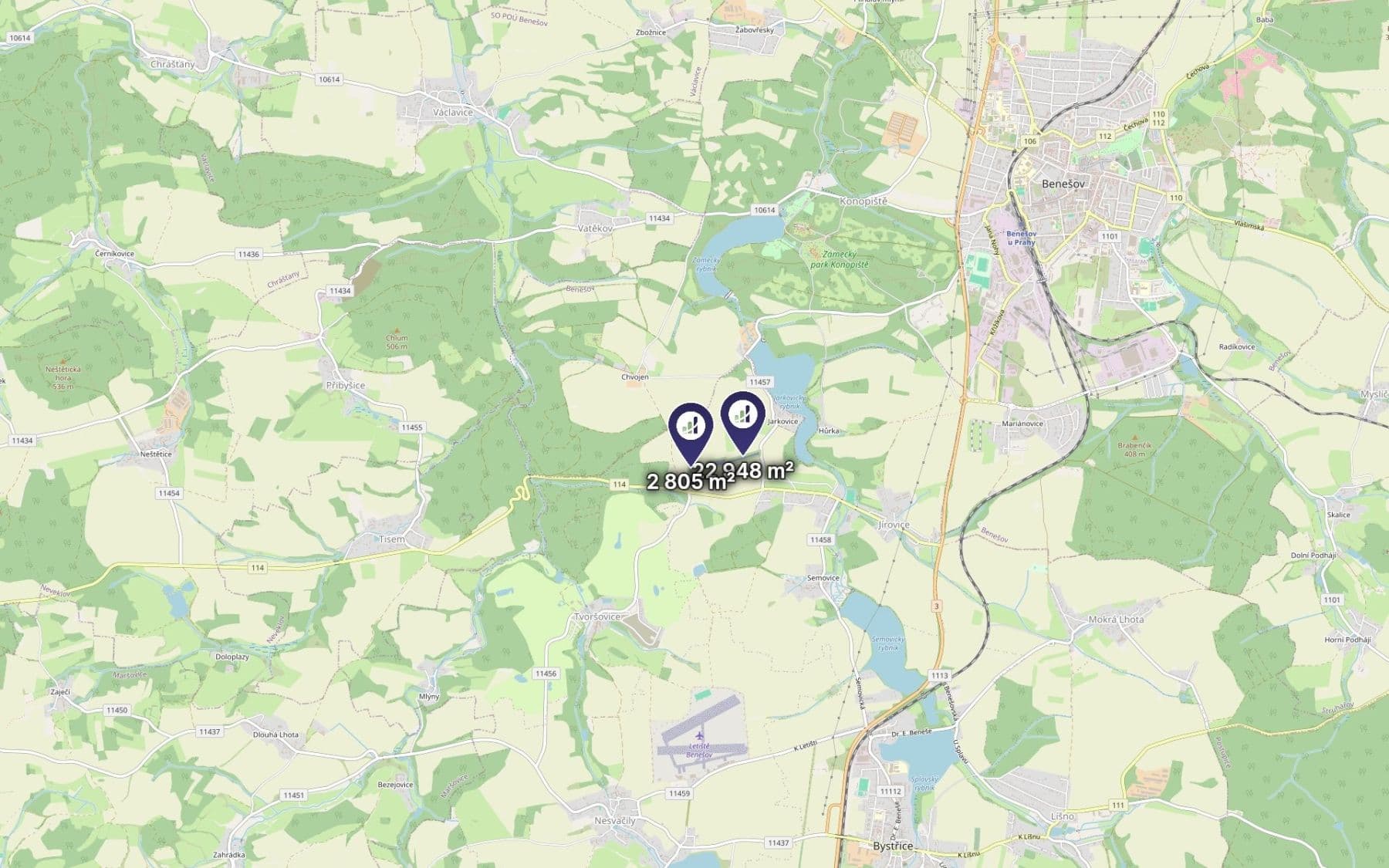 Prodej pozemku 25.753 m², Bystřice, Středočeský kraj Prodej pozemku 25.753 m², Bystřice, Středočeský kraj