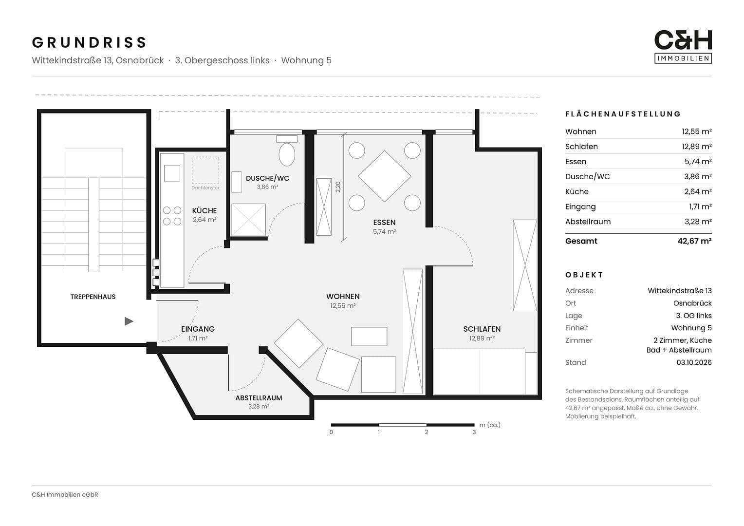 Pronájem bytu 2+1 43 m², Wittekindstraße 13, Osnabrück, Dolní Sasko Pronájem bytu 2+1 43 m², Wittekindstraße 13, Osnabrück, Dolní Sasko