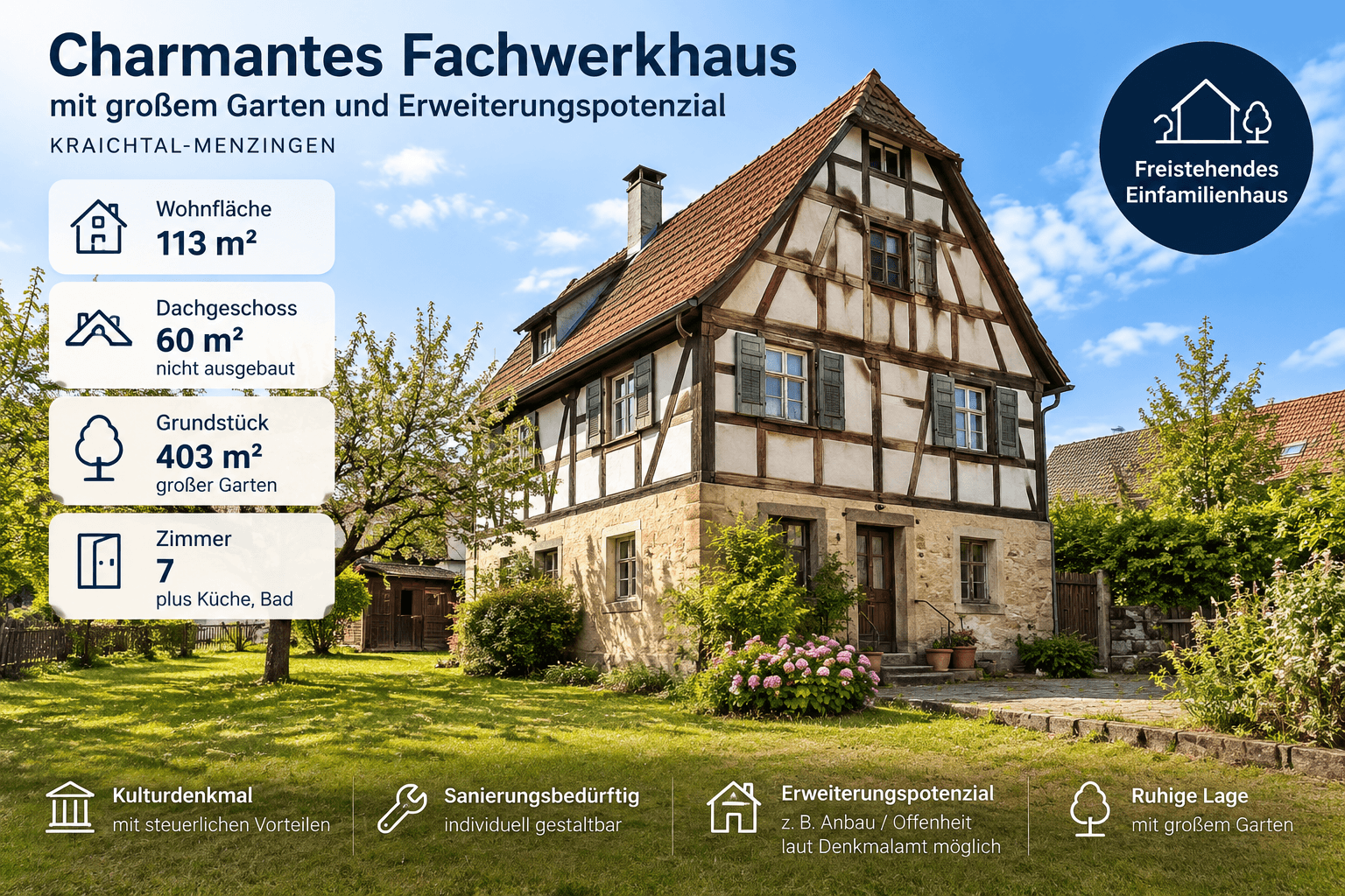 Prodej domu 113 m², pozemek 403 m², Kraichtal, Bádensko-Württembersko Prodej domu 113 m², pozemek 403 m², Kraichtal, Bádensko-Württembersko