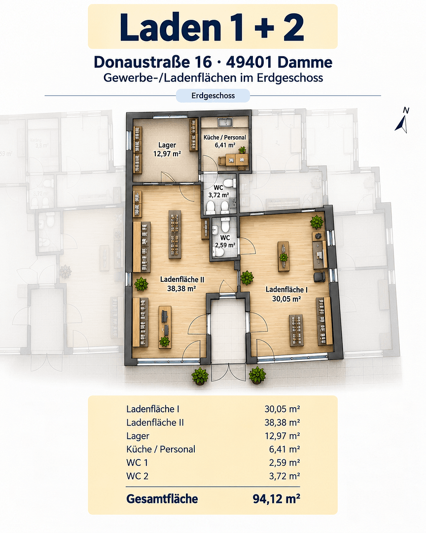 Pronájem kanceláře 94 m², Donaustraße 16, Damme, Dolní Sasko Pronájem kanceláře 94 m², Donaustraße 16, Damme, Dolní Sasko