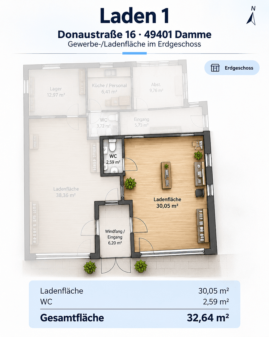 Pronájem kanceláře 33 m², Donaustraße 16, Damme, Dolní Sasko Pronájem kanceláře 33 m², Donaustraße 16, Damme, Dolní Sasko