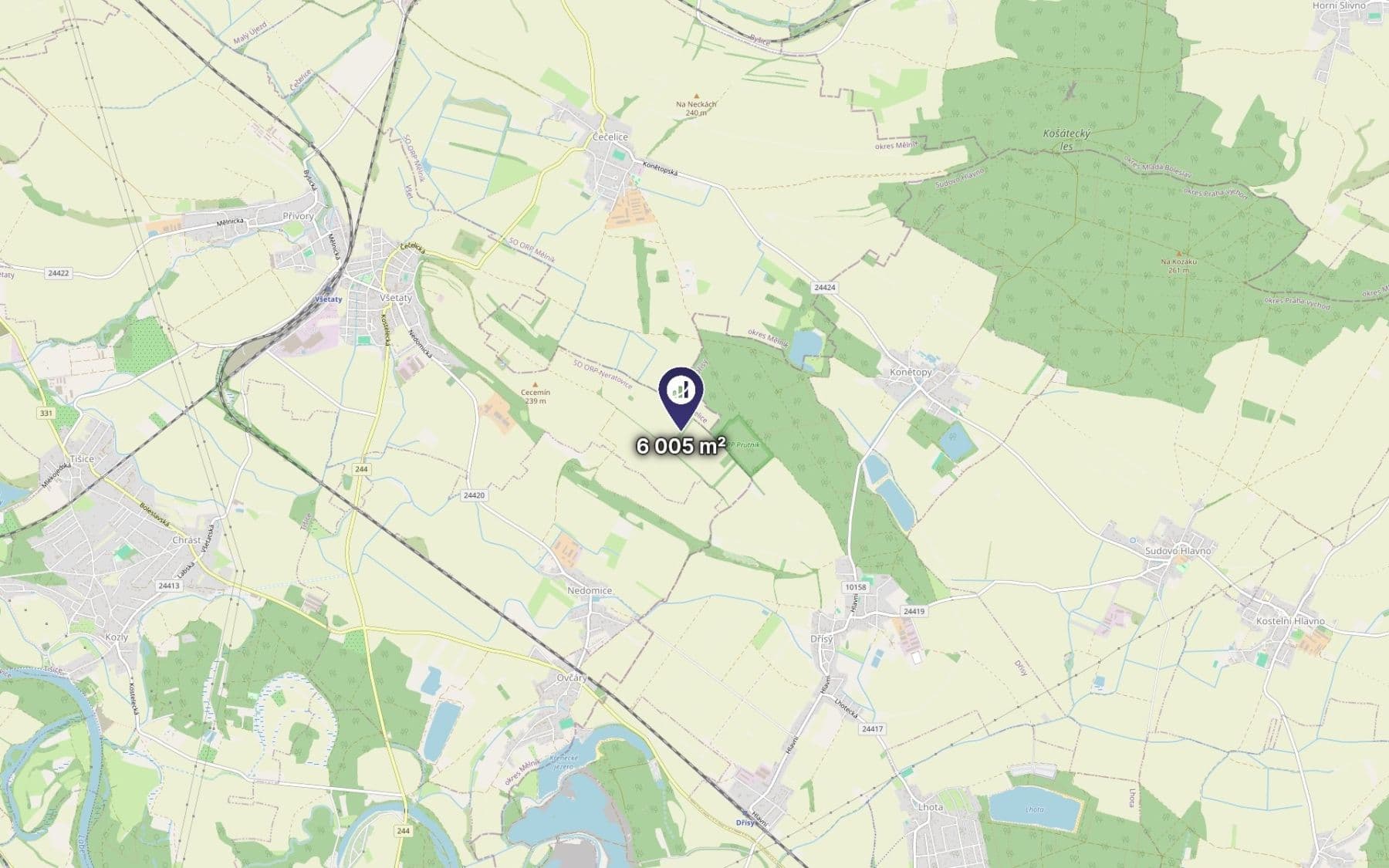 Prodej pozemku 6.005 m², Všetaty, Středočeský kraj Prodej pozemku 6.005 m², Všetaty, Středočeský kraj