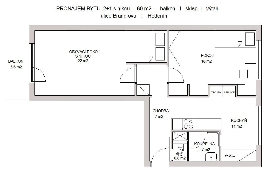 Pronájem bytu 2+1 60 m², Brandlova, Hodonín, Jihomoravský kraj Pronájem bytu 2+1 60 m², Brandlova, Hodonín, Jihomoravský kraj