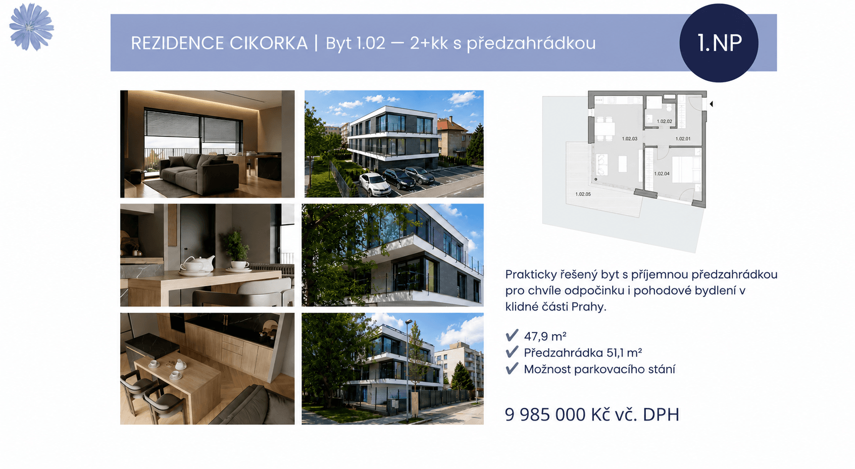 Prodej bytu 2+kk 48 m², Na Cikorce, Praha, Praha Prodej bytu 2+kk 48 m², Na Cikorce, Praha, Praha