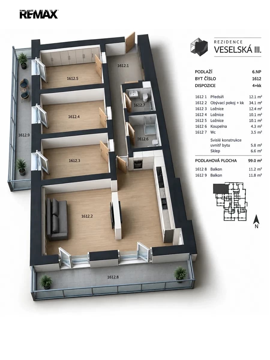 Pronájem bytu 4+kk 93 m², Škrábkových, Praha, Praha Pronájem bytu 4+kk 93 m², Škrábkových, Praha, Praha