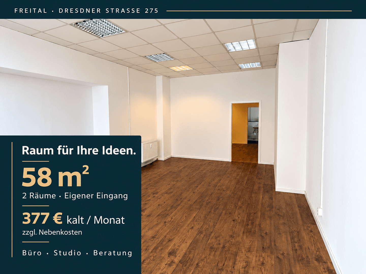 Pronájem kanceláře 59 m², Dresdner Straße 275, Freital, Sasko Pronájem kanceláře 59 m², Dresdner Straße 275, Freital, Sasko