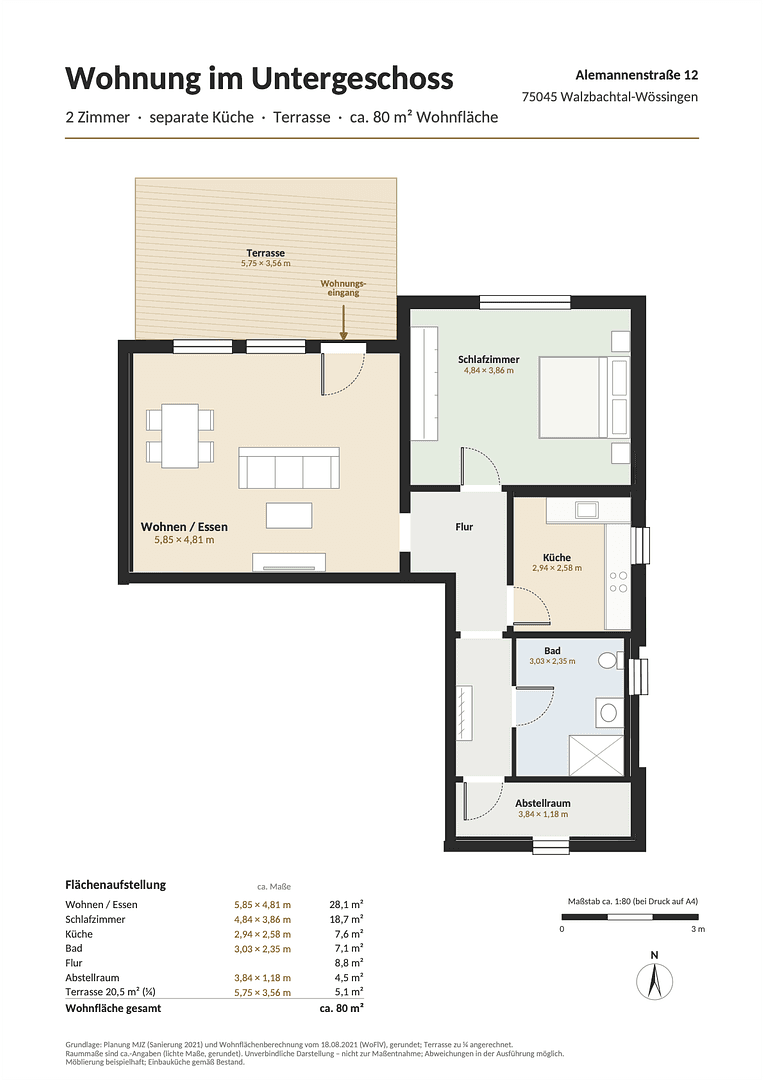 Pronájem bytu 2+1 80 m², Alemannenstraße 12, Walzbachtal, Bádensko-Württembersko Pronájem bytu 2+1 80 m², Alemannenstraße 12, Walzbachtal, Bádensko-Württembersko