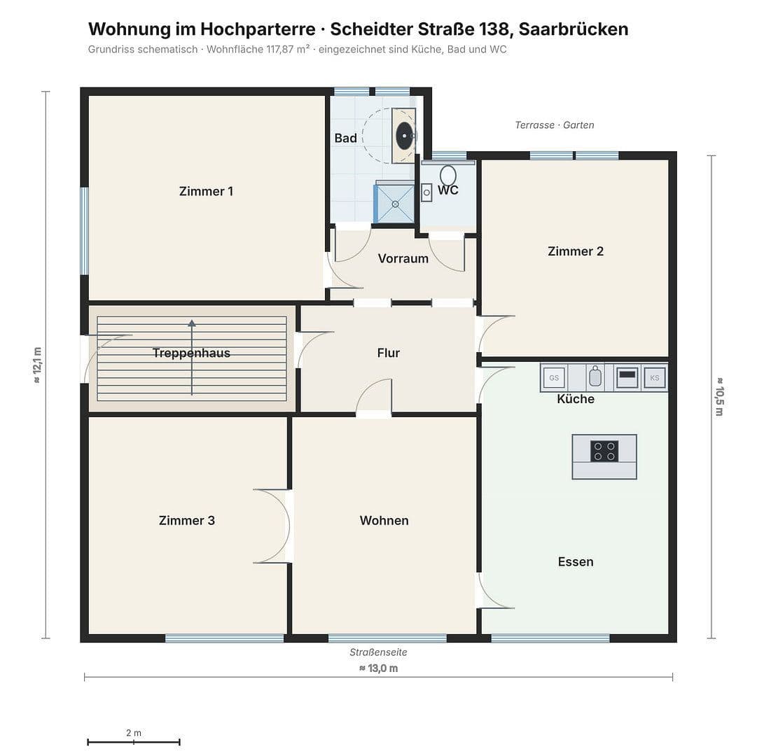 Pronájem bytu 4+1 118 m², Scheidter Straße 138, Saarbrücken, Země Sársko Pronájem bytu 4+1 118 m², Scheidter Straße 138, Saarbrücken, Země Sársko