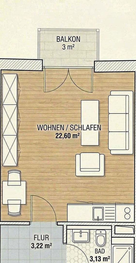 Prodej bytu 1+1 31 m², Marconistr. 10, Augsburg, Bavorsko Prodej bytu 1+1 31 m², Marconistr. 10, Augsburg, Bavorsko