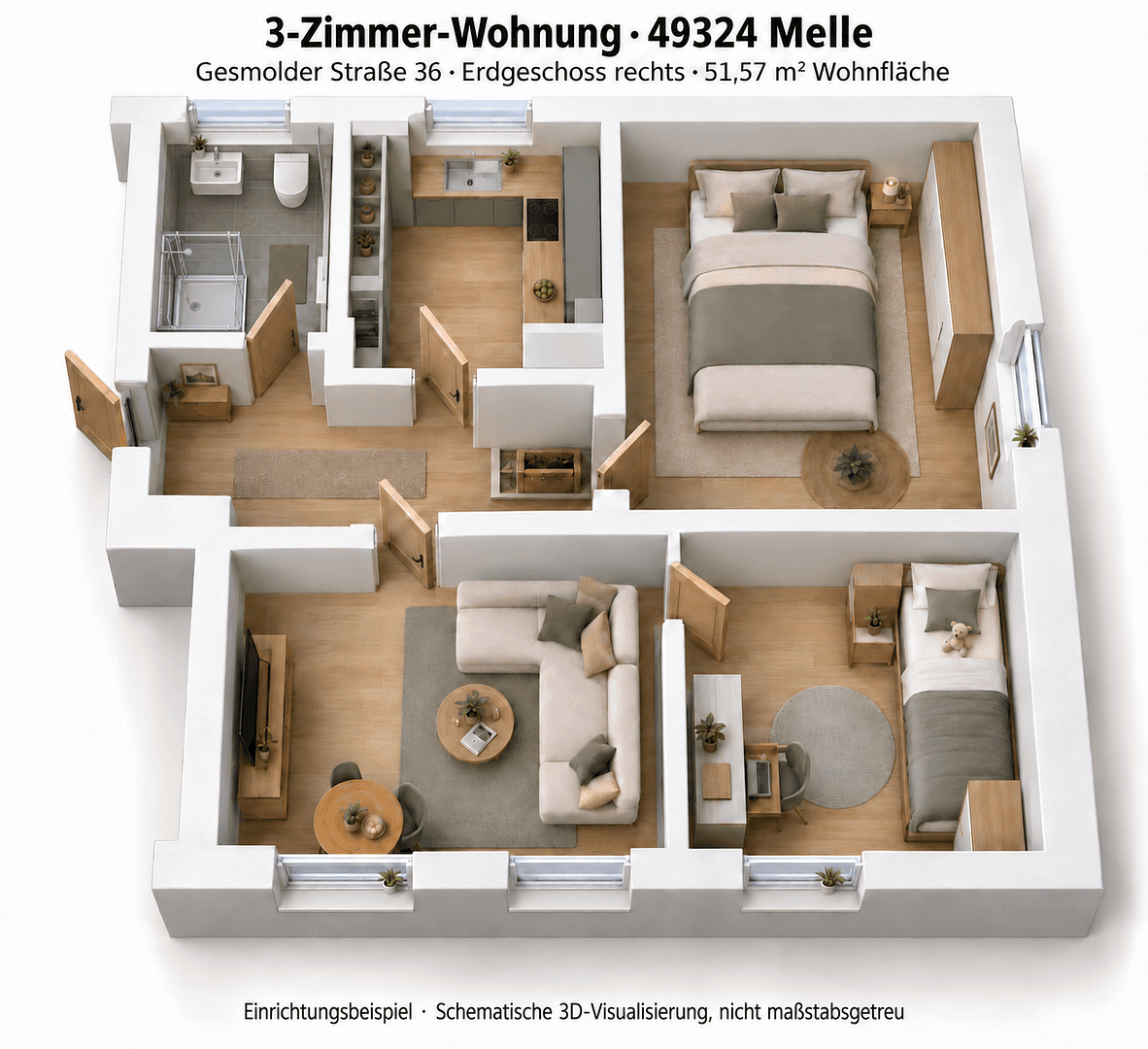 Prodej bytu 3+1 52 m², Gesmolder Straße 36, Melle, Dolní Sasko Prodej bytu 3+1 52 m², Gesmolder Straße 36, Melle, Dolní Sasko