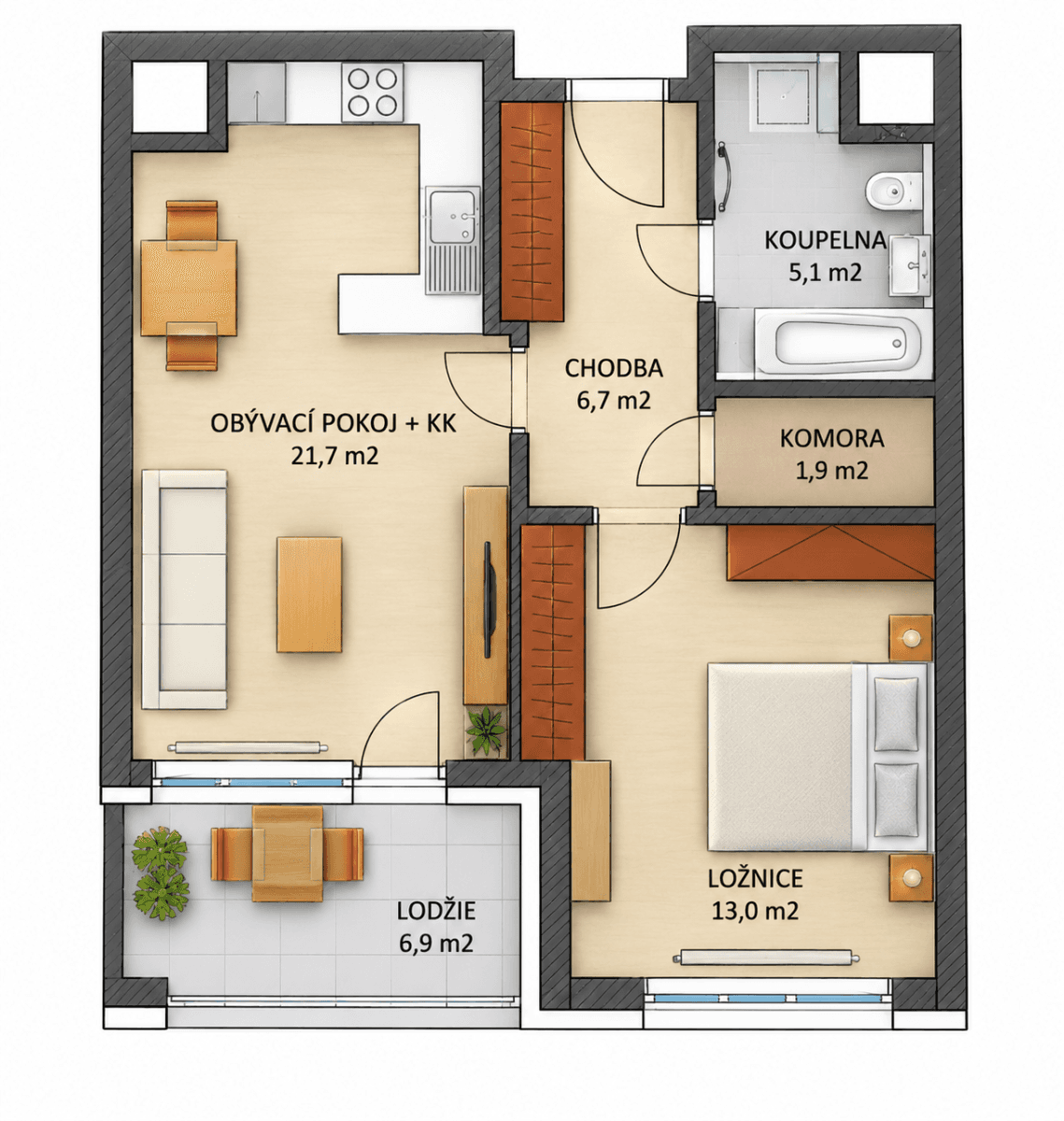 Pronájem bytu 2+kk 51 m², Gollové, Praha, Praha Pronájem bytu 2+kk 51 m², Gollové, Praha, Praha