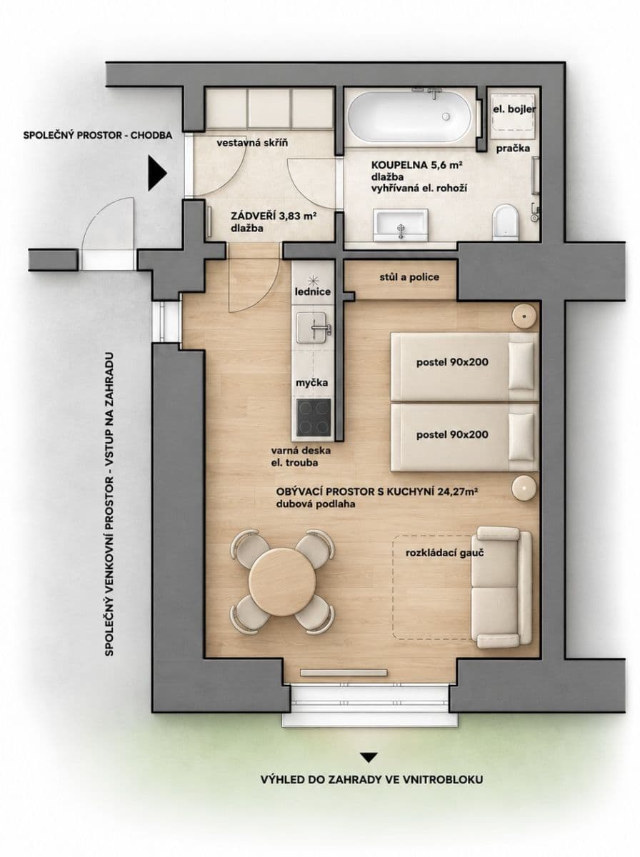 Pronájem bytu 1+kk 34 m², Na Hutích, Praha, Praha Pronájem bytu 1+kk 34 m², Na Hutích, Praha, Praha