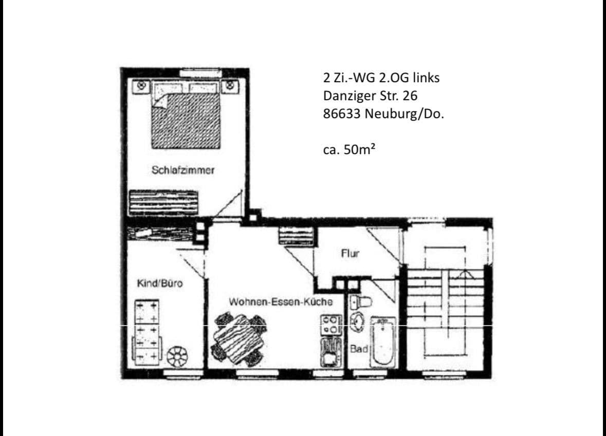 Pronájem bytu 3+1 50 m², Danzigerstraße 26, Neuburg an der Donau, Bavorsko Pronájem bytu 3+1 50 m², Danzigerstraße 26, Neuburg an der Donau, Bavorsko