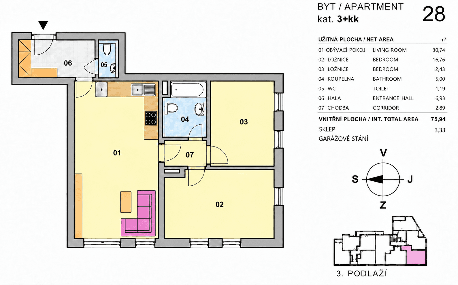 Pronájem bytu 3+kk 75 m², Lovčenská, Praha, Praha Pronájem bytu 3+kk 75 m², Lovčenská, Praha, Praha