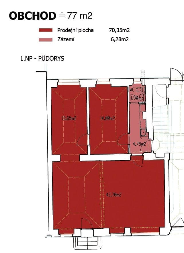 Pronájem nebytového prostoru 77 m², Chelčického, Hradec Králové, Královéhradecký kraj Pronájem nebytového prostoru 77 m², Chelčického, Hradec Králové, Královéhradecký kraj
